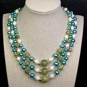 Vintage Triple Strand Necklace Multicolor Lucite Beads JAPAN